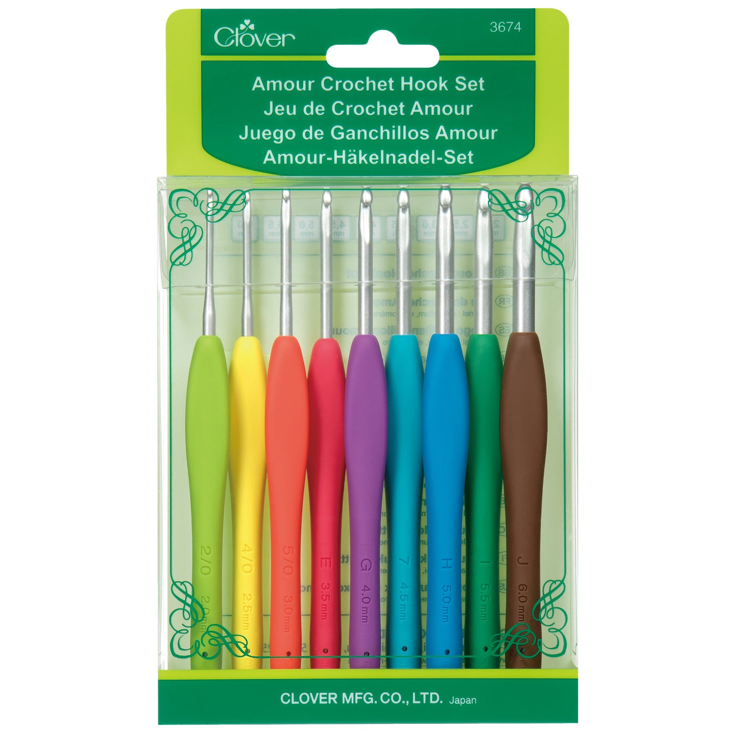 Clover Amour Crochet Hook Set with Easy Soft Grip Handles - Sizes 2.00-6.00mm